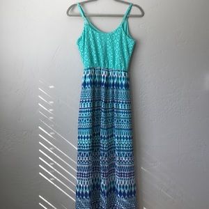 Maurices Teal Crochet Sleeveless Maxi Dress